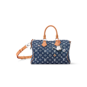Louis Vuitton Speedy Bandouliere 30 Top Handle Bag 13.4in/ 34cm Blue Monogram Flowers Denim Silver Hardware For Men M27556