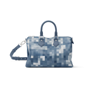 Louis Vuitton Speedy 30 Bandouliere Top Handle Bag 13.4in/ 34cm Indigo Blue Damoflage Silver Hardware For Men M28978