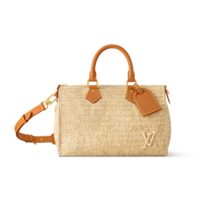 Louis Vuitton Speedy 30 Bandouliere Top Handle Bag 13.4in/ 34cm Natural Beige Raffia Gold Hardware For Men M14457