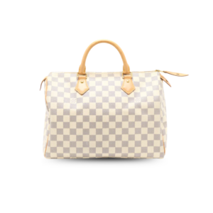 Louis Vuitton Speedy 30 Top Handle Bag 11.8in/ 30cm White/ Multicoloured Damier Azur Canvas Gold Hardware For Women N41370