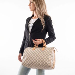 Alternative view of Louis Vuitton Speedy 35 Top Handle Bag 13.8in/ 35cm White Damier Azur Canvas Gold Hardware For Women N41369