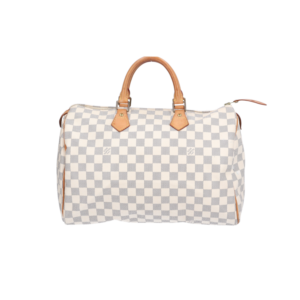 Louis Vuitton Speedy 35 Top Handle Bag 13.8in/ 35cm White Damier Azur Canvas Gold Hardware For Women N41369