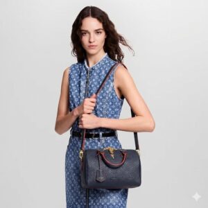 Alternative view of Louis Vuitton Speedy Bandouliere 25 Top Handle Bag 9.8in/ 25cm Navy Blue Monogram Empreinte Gold Hardware For Women