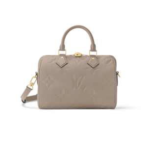 Louis Vuitton Speedy Bandouliere 25 Top Handle Bag 9.8in/ 25cm Tourterelle Monogram Empreinte Gold Hardware For Women M59273