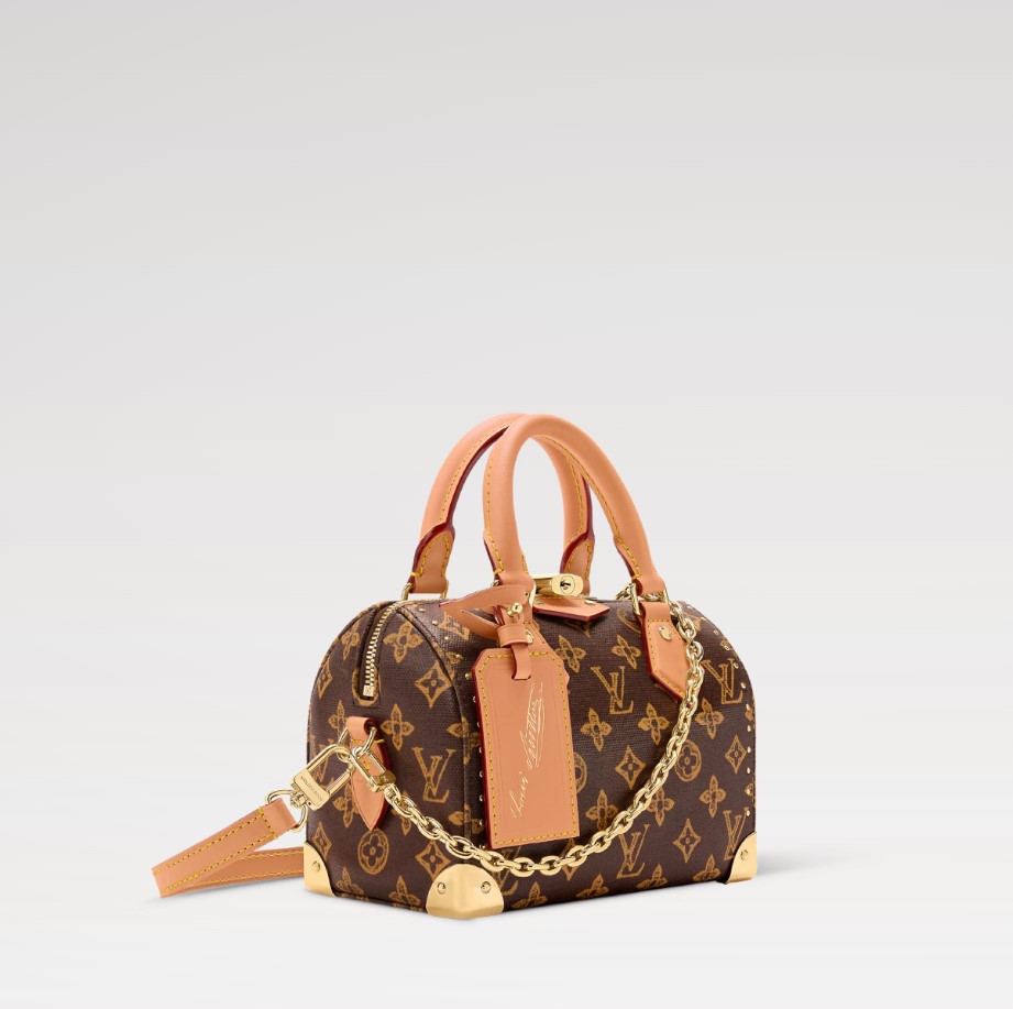 Louis Vuitton Speedy Trunk 20 Top Handle Bag 8.1in/ 20.5cm Ebene Monogram Origine Gold Hardware For Women M28102