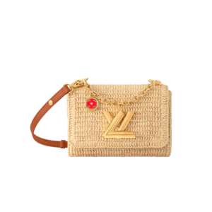 Louis Vuitton Twist PM Slim Shoulder Bag 7.5in/ 19cm Brown Raffia Gold Hardware For Women M14309