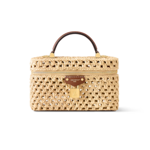 Louis Vuitton Vanity Chain Pouch 7.5in/ 19cm Natural Tan Raffia Gold Hardware For Women M14303