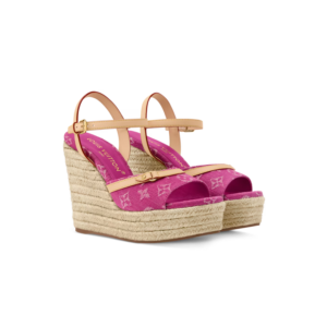 Louis Vuitton Helios Wedge Sandals Fuchsia Denim For Women 1AJKWN