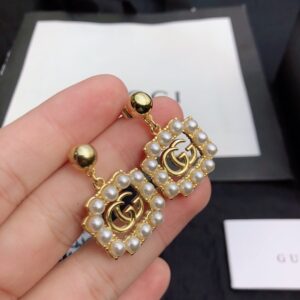 Alternative view of Gucci Mini Pearl Border Frame Earrings Gold Tone For Women
