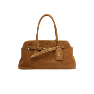 Miu Miu Adventure Tote Bag 17.3in/ 44cm Oak Suede Gold Hardware 5BG310_2CSS_F0316_V_OOO