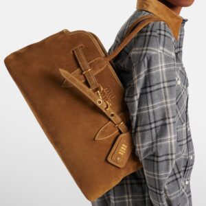 Alternative view of Miu Miu Adventure Tote Bag 17.3in/ 44cm Oak Suede Gold Hardware 5BG310_2CSS_F0316_V_OOO