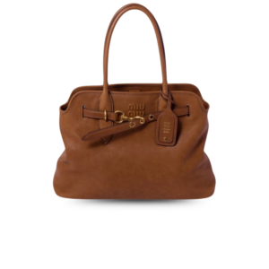 Miu Miu Aventure Tote Bag 12in/ 31cm Oak Nappa Leather Gold Hardware For Women 5BG291_2BBL_F0316_V_OOO