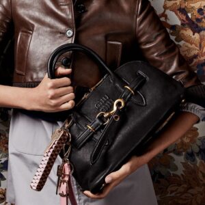 Alternative view of Miu Miu Aventure Small Tote Bag 11in/ 28cm Black Antiqued Gold Hardware For Women 5BB169_2BBL_F0002_V_OOO