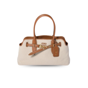 Miu Miu Aventure Tote Bag 17.3in/ 44cm Beige/ Brandy Antiqued Gold Hardware For Women 5BG310_ACRN_F062F_V_OLM