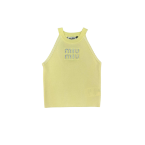 Miu Miu Crystal Logo Tank Top Pale Yellow For Women