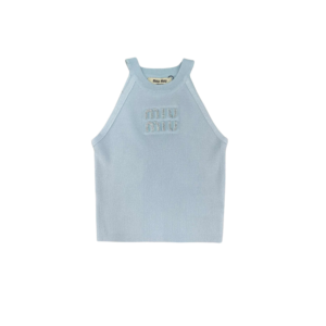 Miu Miu Crystal Logo Tank Top Sky Blue For Women
