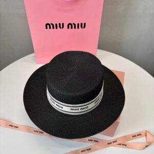 Alternative view of Miu Miu Straw Hat In Raffia Black For Women 57cm/22.4in
