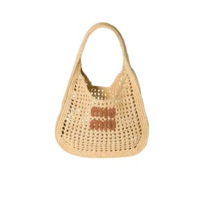 Miu Miu Raffia-Effect Woven Hobo Bag Beige For Women 30cm/12in - 5BC164_ADO1_F0A5T_V_OOO