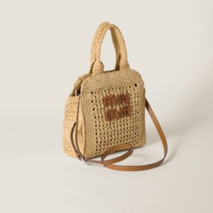 Alternative view of Miu Miu Raffia-Effect Woven Tote Bag Beige For Women 22.5cm/8.9in - 5BA283_ADO1_F0A5T_V_OOO