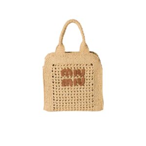 Miu Miu Raffia-Effect Woven Tote Bag Beige For Women 22.5cm/8.9in - 5BA283_ADO1_F0A5T_V_OOO