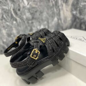 Alternative view of Prada Monolith Crochet Cage Sandals Black For Women