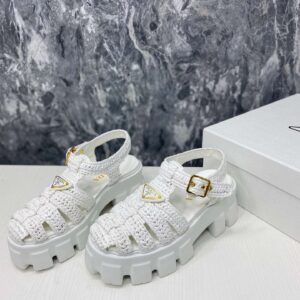 Alternative view of Prada Monolith Crochet Cage Sandals White For Women