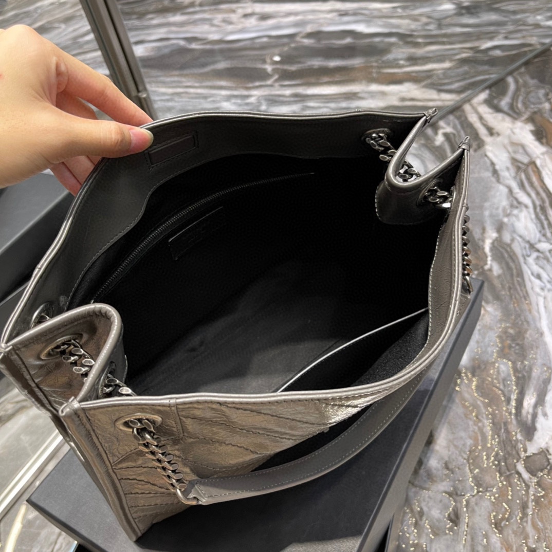Saint Laurent Niki Shopping Medium Tote Bag 12.9in/ 33cm Green Khaki Silver Hardware For Women