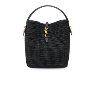 Saint Laurent Le 37 In Woven Raffia And Vegetable-Tanned Black For Women 9.8 Inches/ 25 Cm 773991GAAEC1000