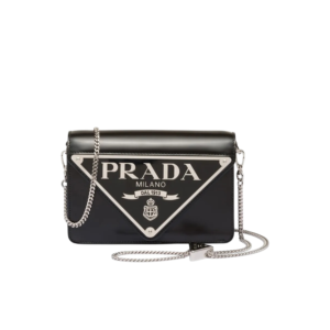 Prada Brushed Shoulder Bag Black For Women, Women's Bags 6.7in/17cm