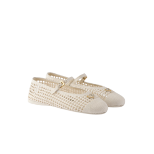 Prada Crochet Ballerinas Ivory For Women 1F364O_2F46_F0304_F_005