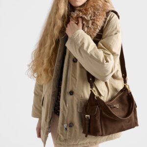 Alternative view of Prada Explore Large Shoulder Bag 12.6in/ 32cm Cocoa Brown Suede For Women 1BC264_008_F0324_V_NOO