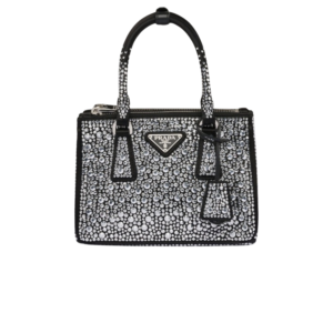 Prada Galleria Satin Mini Top Handle Bag 7.9in/ 20cm With Crystals Black Silver Hardware For Women 1BA906_2AWL_F063R_V_EOY