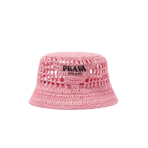 Prada Logo Bucket Hat Pink Raffia For Women