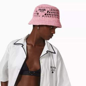 Alternative view of Prada Logo Bucket Hat Pink Raffia For Women