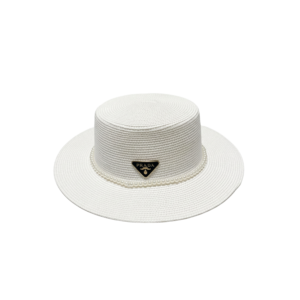 Prada Pearl-Embellished Sun Hat White Straw For Women