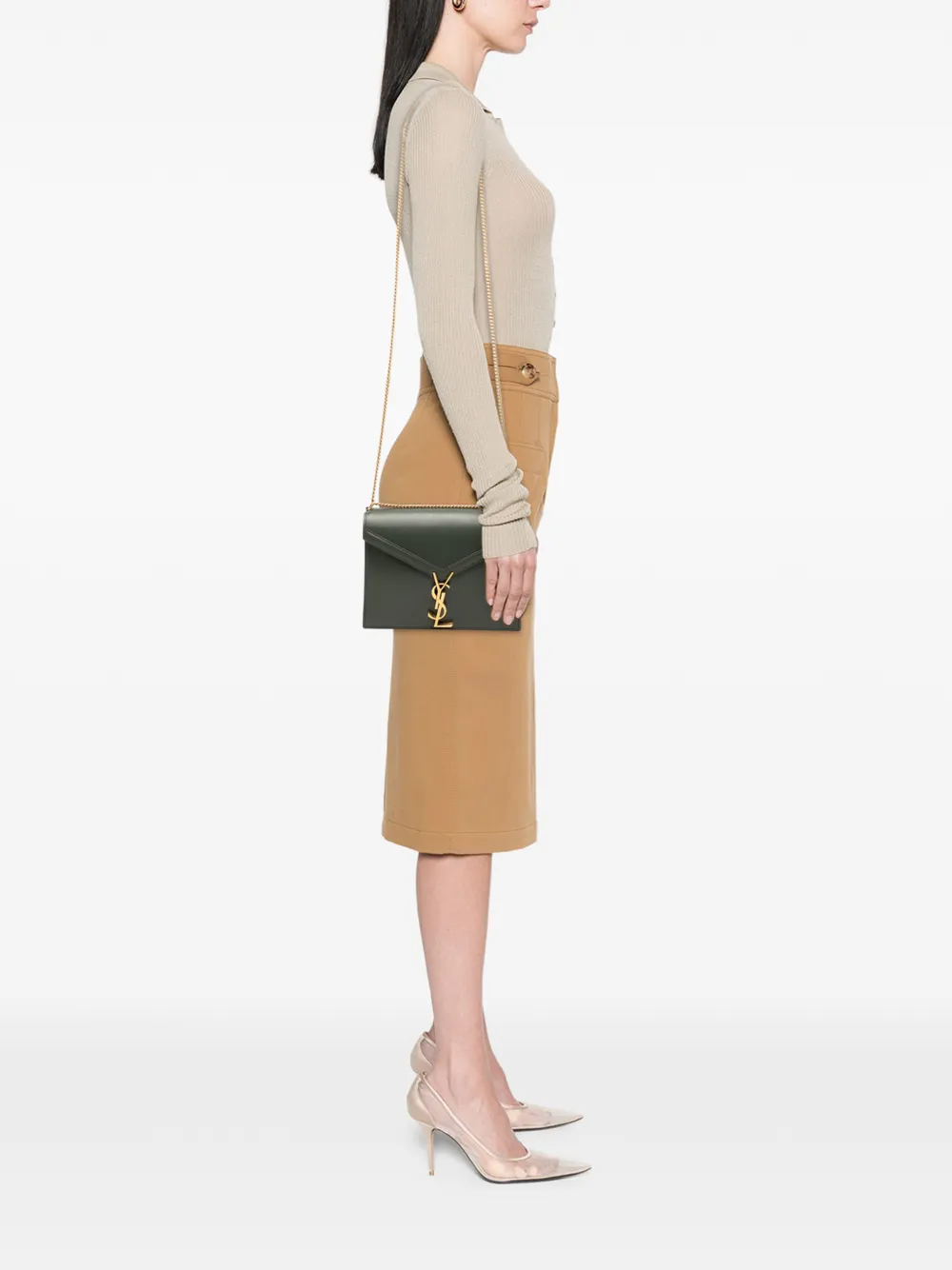 Saint Laurent Cassandra Medium Shoulder Bag 8.6in/ 22cm Green Gold Hardware For Women