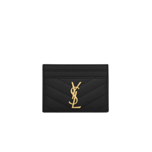 Saint Laurent Cassandre Matelasee Card Case 4.1in/ 10.5cm Black Gold Hardware For Women 423291BOW011000