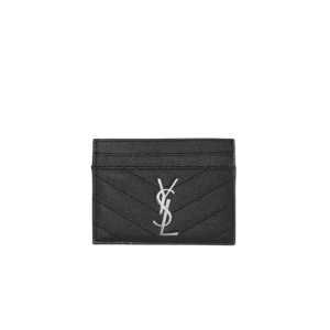 Saint Laurent Cassandre Matelasee Card Case 4.1in/ 10.5cm Black Silver Hardware For Women 423291BOW021000