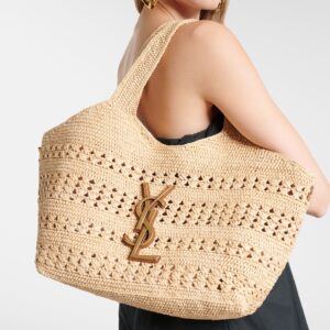 Alternative view of Saint Laurent Icare Medium Tote Bag 18.1in/ 46cm Natural Raffia Bronze Hardware For Women 868748GAAGV2791
