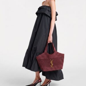 Alternative view of Saint Laurent Icare Medium Tote Bag 18.1in/ 46cm Rouge Cabernet Raffia Bronze Hardware For Women