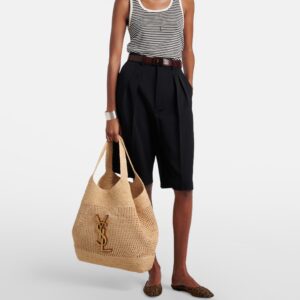 Alternative view of Saint Laurent Icare Tote Bag 21.7in/ 55cm Beige Raffia Bronze Hardware For Women 772191GAAEK2063