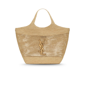 Saint Laurent Icare Tote Bag 21.7in/ 55cm Beige Raffia Bronze Hardware For Women 772191GAAEK2063