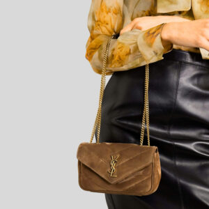 Alternative view of Saint Laurent Loulou Mini Crossbody Bag 7.9in/ 20cm Brown Gold Hardware For Women