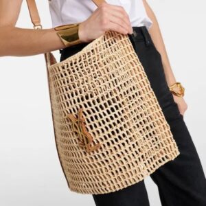 Alternative view of Saint Laurent Oxalis Shoulder Bag 18.1in/ 46cm Vintage Brown Raffia Macrame Gold Hardware For Women 773984GAAEB9718