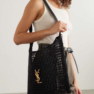 Alternative view of Saint Laurent Oxalis Shoulder Bag Black 15.7in/ 40cm Raffia Macrame Gold Hardware For Women 781289GAAEA1000