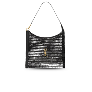 Saint Laurent Oxalis Shoulder Bag Black 15.7in/ 40cm Raffia Macrame Gold Hardware For Women 781289GAAEA1000