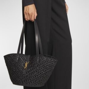 Alternative view of Saint Laurent Panier Small In Raffia And Vegetable-Tanned Black For Women 15 Inches/ 38 Cm 751240GAADP1000