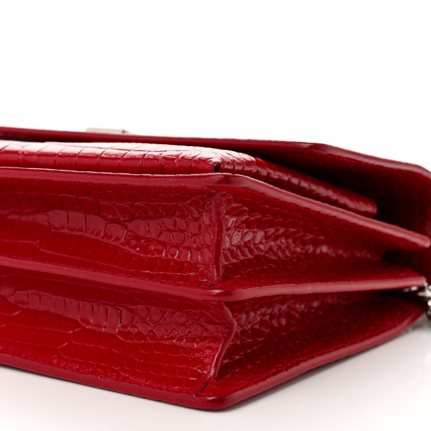 Saint Laurent Sunset Medium Chain Crossbody Bag 8.6in/ 22cm Rouge Silver Hardware For Women