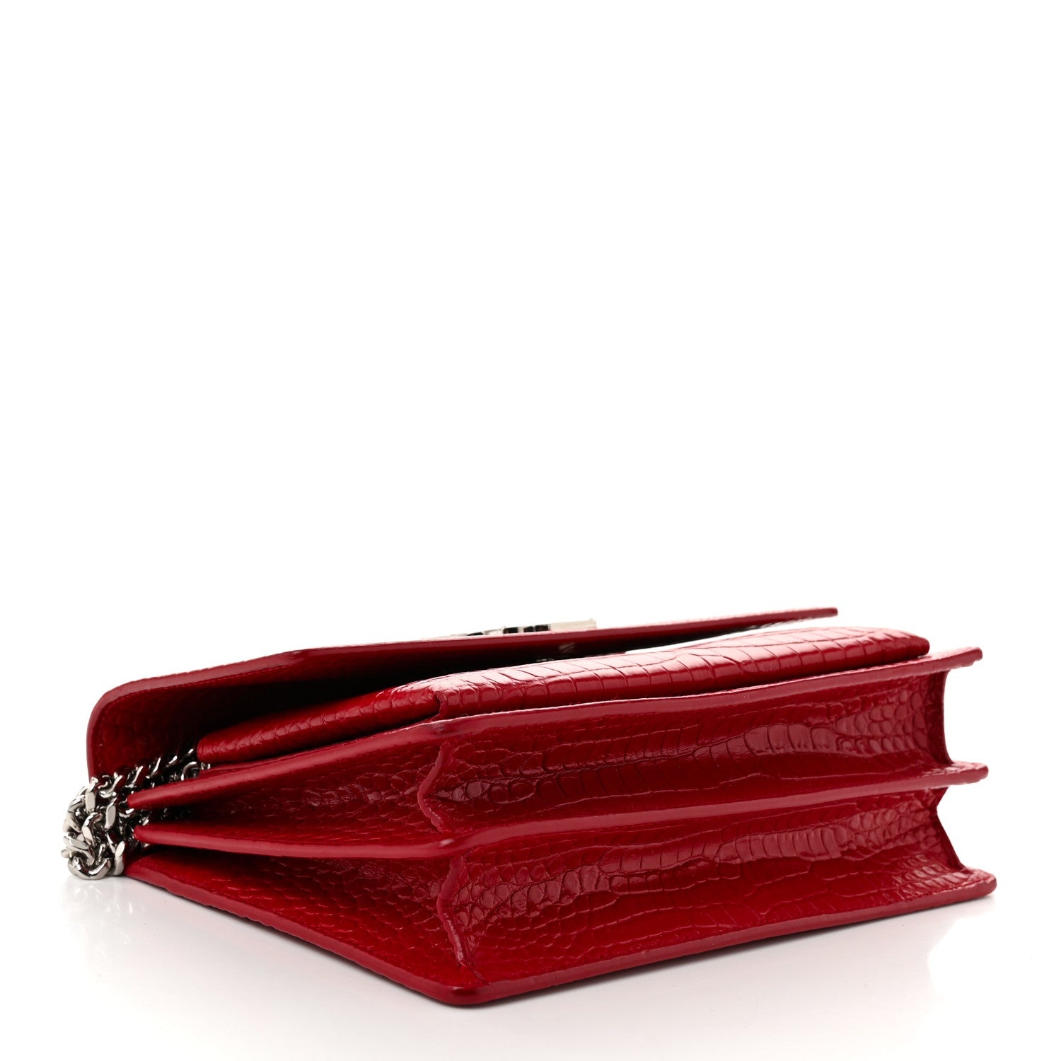 Saint Laurent Sunset Medium Chain Crossbody Bag 8.6in/ 22cm Rouge Silver Hardware For Women