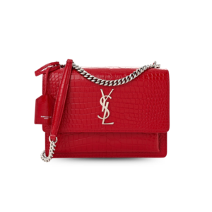 Saint Laurent Sunset Medium Chain Crossbody Bag 8.6in/ 22cm Rouge Silver Hardware For Women‎